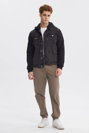 Chaqueta Hombre Denim Con Gorro Negro