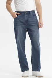 Jeans rectos para hombre en azul retro con efecto lavado sin estampa visibles cómodos y casuales
