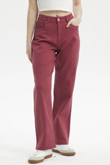 Jeans Calce Recto Mujer Burdeo