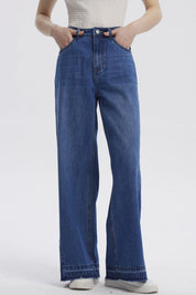 Jeans Mujer Moda Wide Leg Azul Oscuro