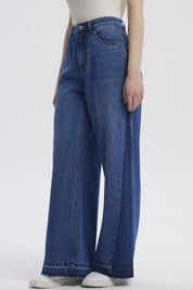 Jeans Mujer Moda Wide Leg Azul Oscuro