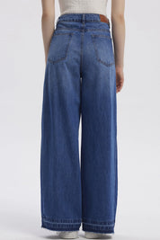 Jeans Mujer Moda Wide Leg Azul Oscuro