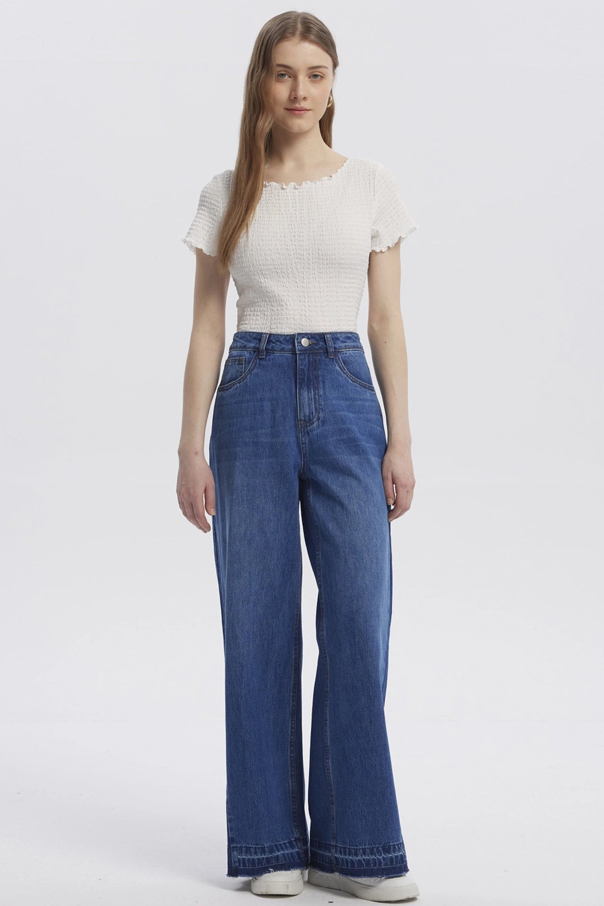 Jeans Mujer Moda Wide Leg Azul Oscuro