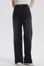 Jeans Mujer Moda Wide Leg Negro
