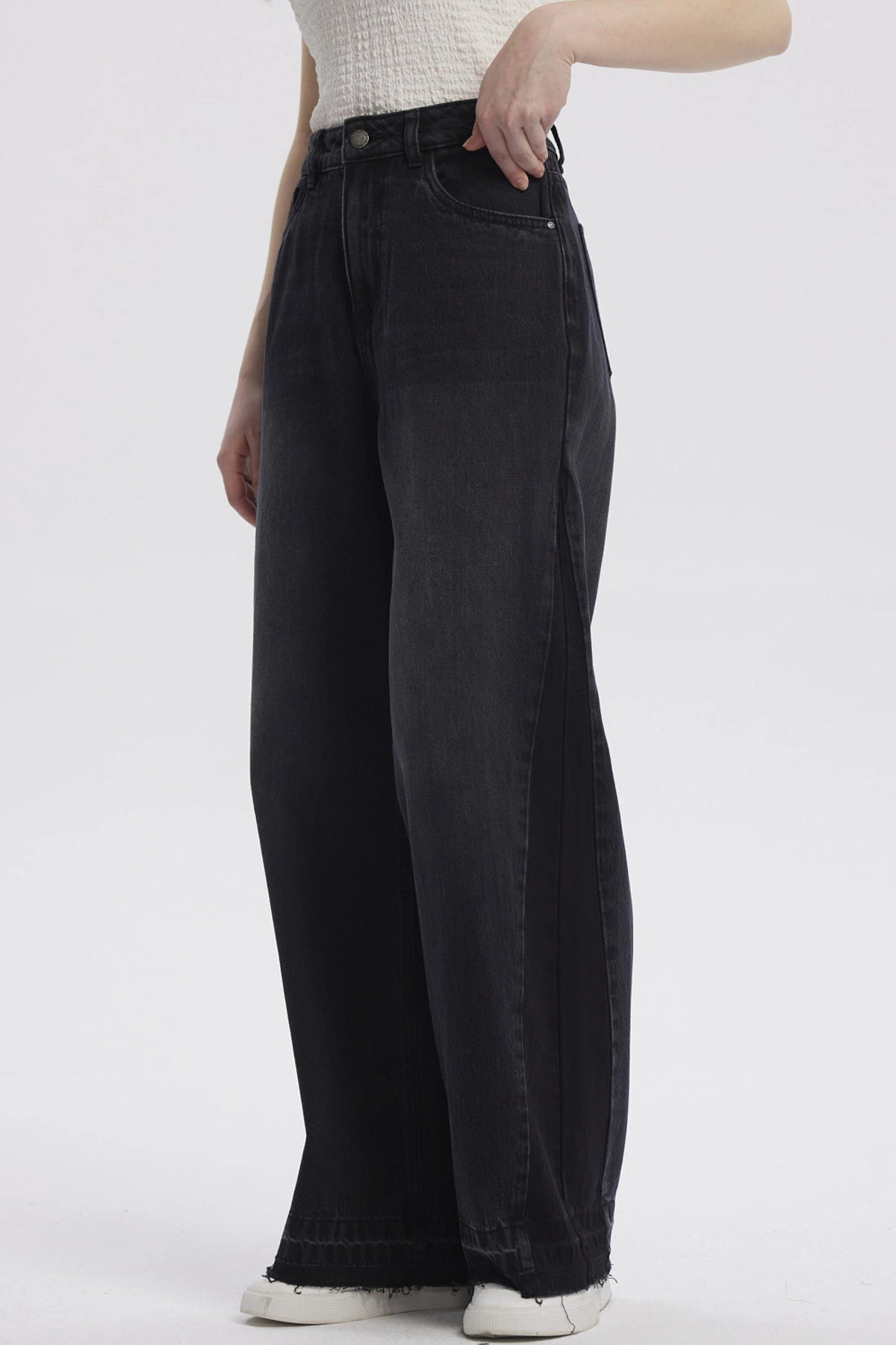 Jeans Mujer Moda Wide Leg Negro