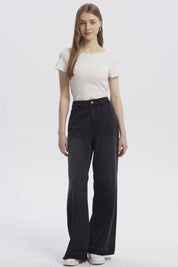 Jeans Mujer Moda Wide Leg Negro