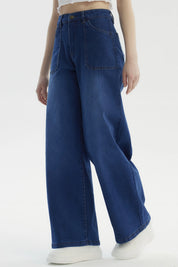 Jeans Mujer Wide Leg Azul Oscuro