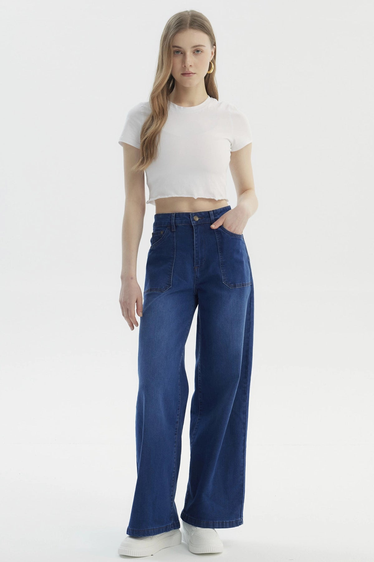 Jeans Mujer Wide Leg Azul Oscuro