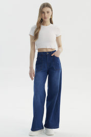 Jeans Mujer Wide Leg Azul Oscuro