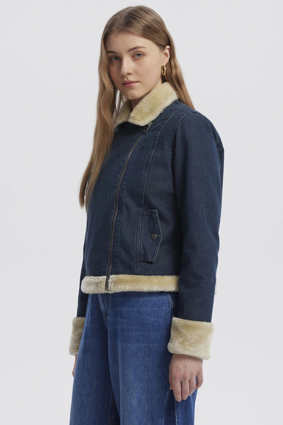 Chaqueta Mujer Cuello De Solapa Azul Oscuro