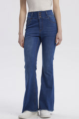 Jeans Moda Flare Mujer Azul Oscuro