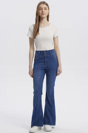 Jeans Mujer Moda Flare Azul Oscuro