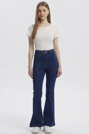 Jeans Mujer Moda Flare Azul Oscuro