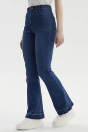 Jeans Mujer Moda Flare Azul Oscuro