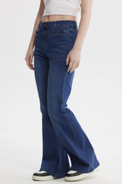 Jeans Mujer Moda Flare Azul Oscuro