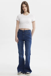 Jeans Mujer Moda Flare Azul Oscuro