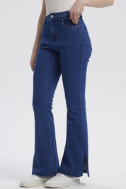Jeans Mujer Moda Flare Azul Oscuro