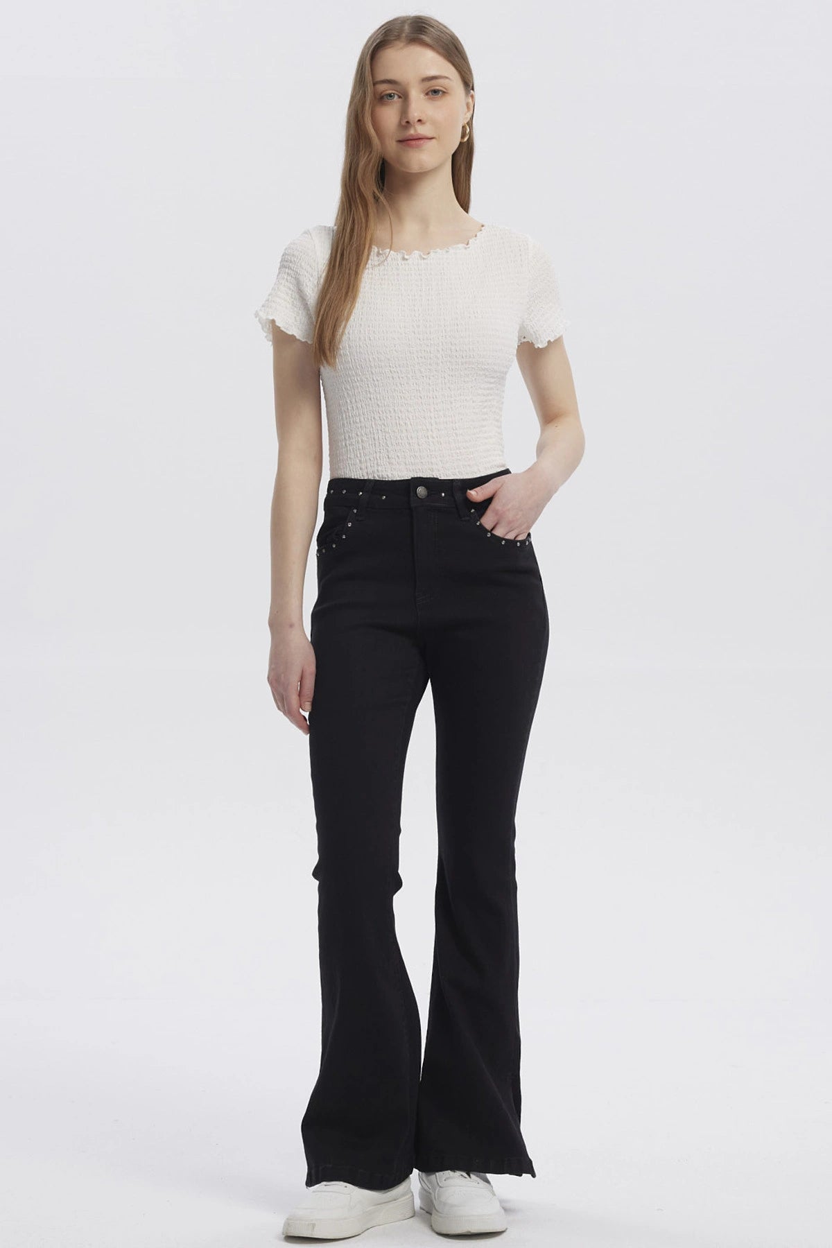 Jeans Mujer Moda Flare Negro