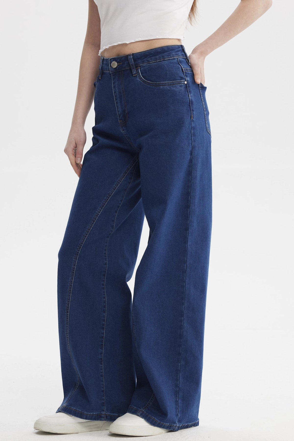 Jeans Mujer Wide Leg Azul Oscuro