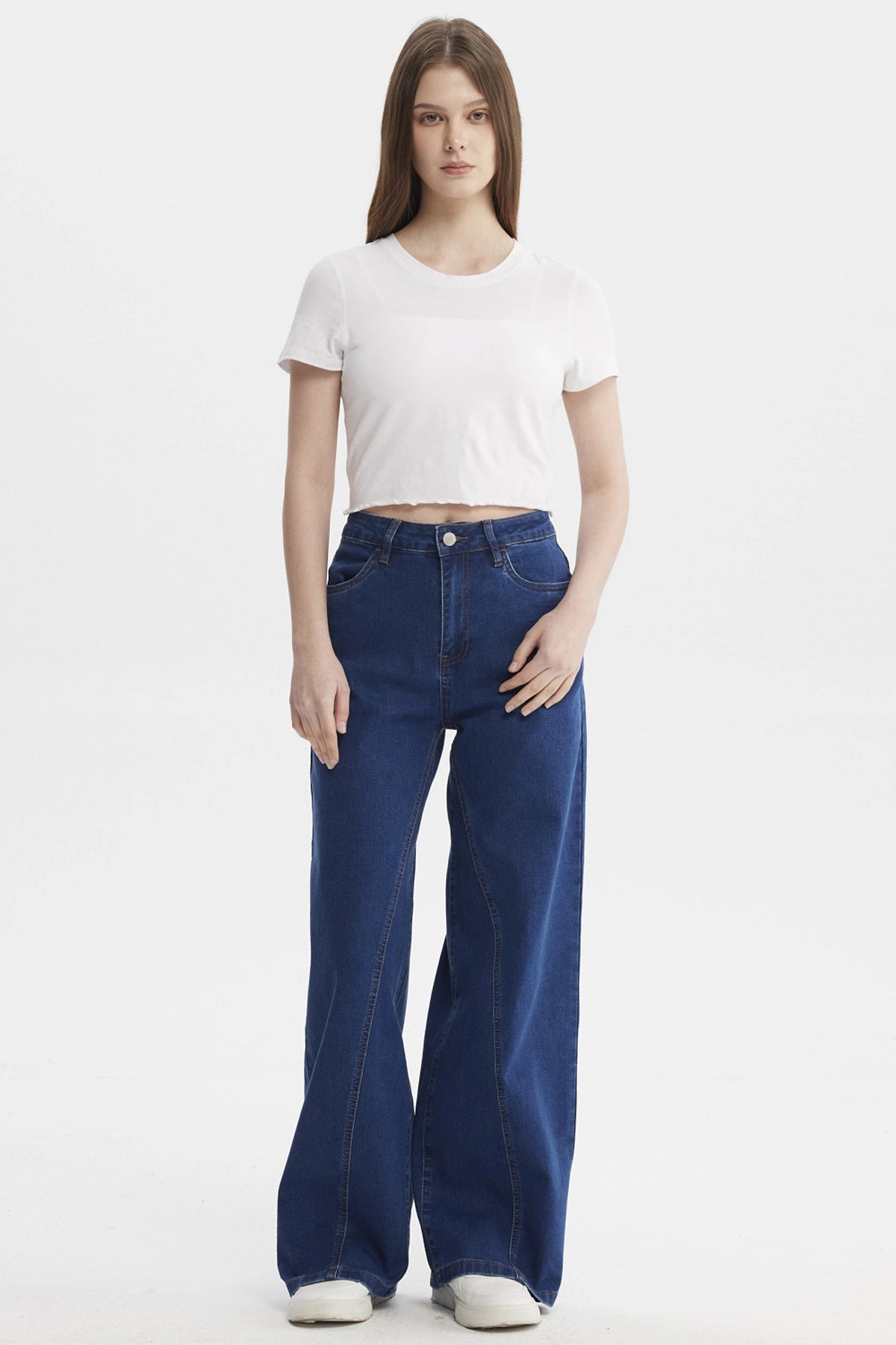 Jeans Mujer Wide Leg Azul Oscuro