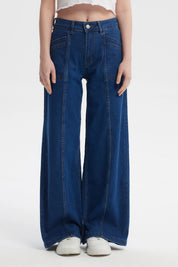 Jeans Mujer Wide Leg Azul Oscuro