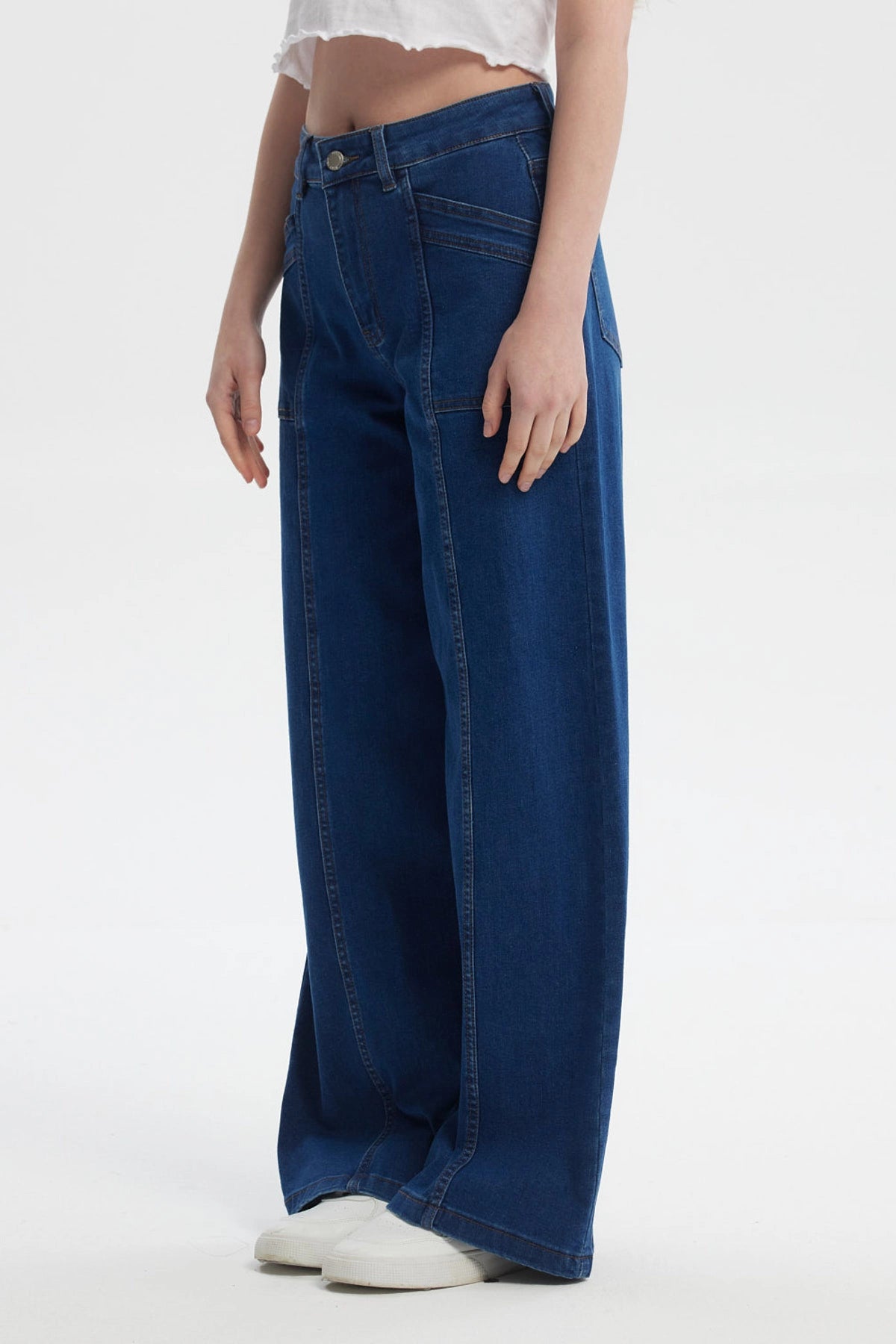 Jeans Mujer Wide Leg Azul Oscuro