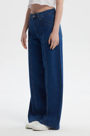 Jeans Mujer Wide Leg Azul Oscuro