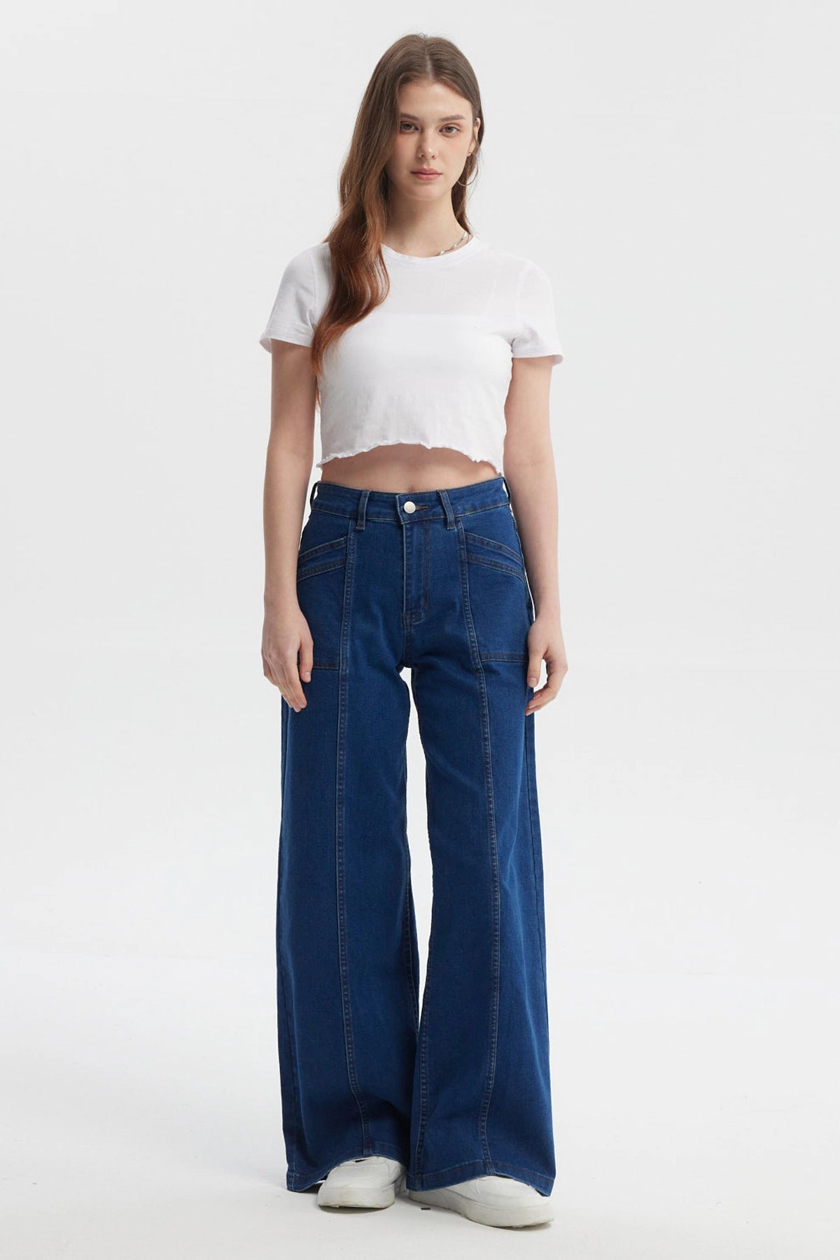 Jeans Mujer Wide Leg Azul Oscuro