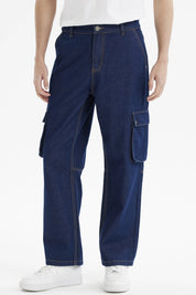 Jeans Hombre Calce Recto Cargo Azul Oscuro