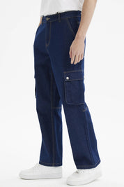 Jeans Hombre Calce Recto Cargo Azul Oscuro