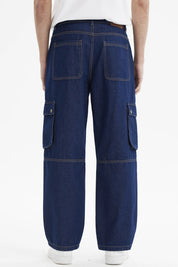 Jeans Hombre Calce Recto Cargo Azul Oscuro