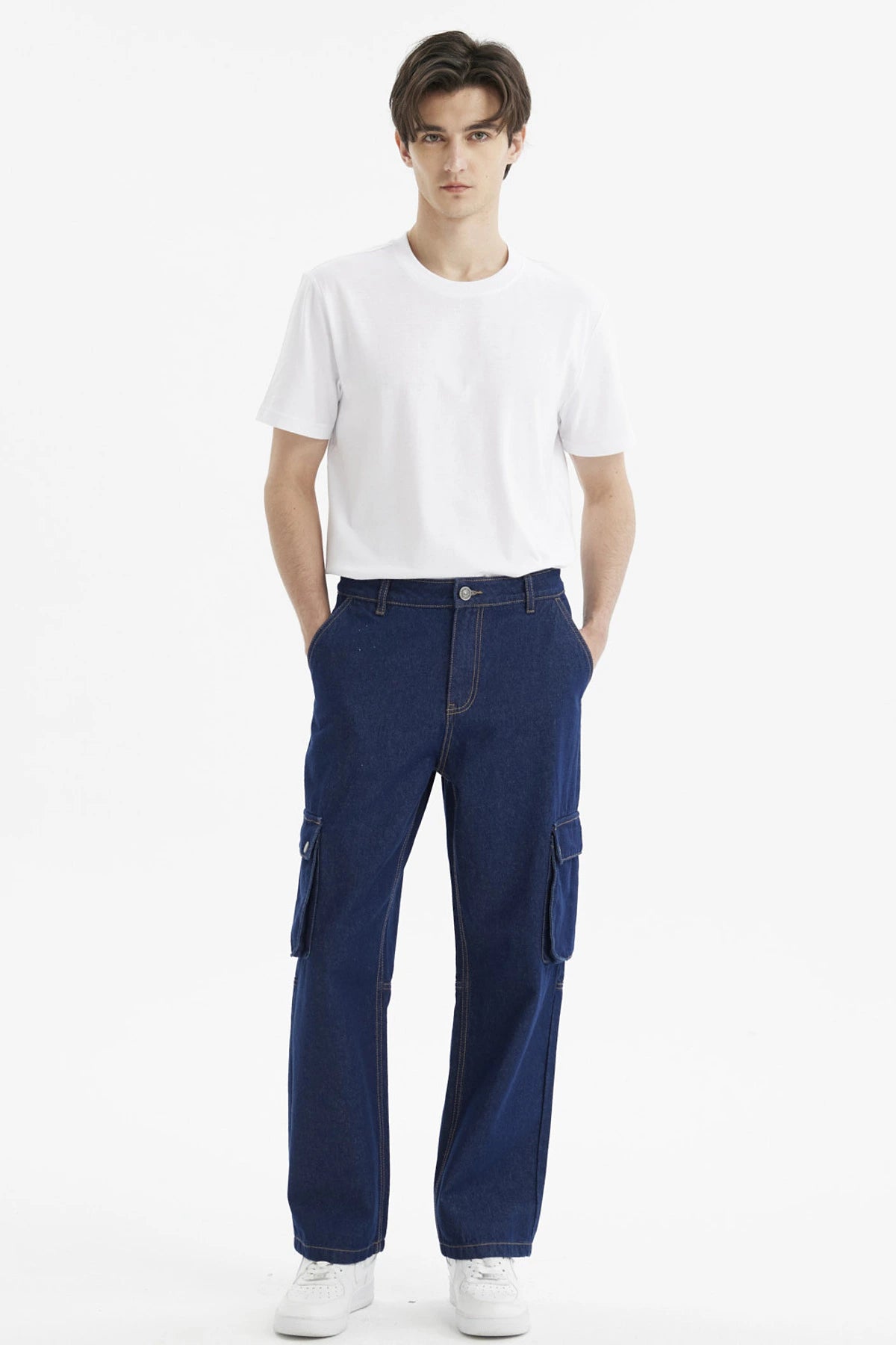 Jeans Hombre Calce Recto Cargo Azul Oscuro