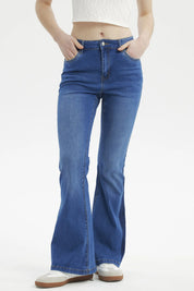 Jeans Mujer Flare Bota Bicolor Azul