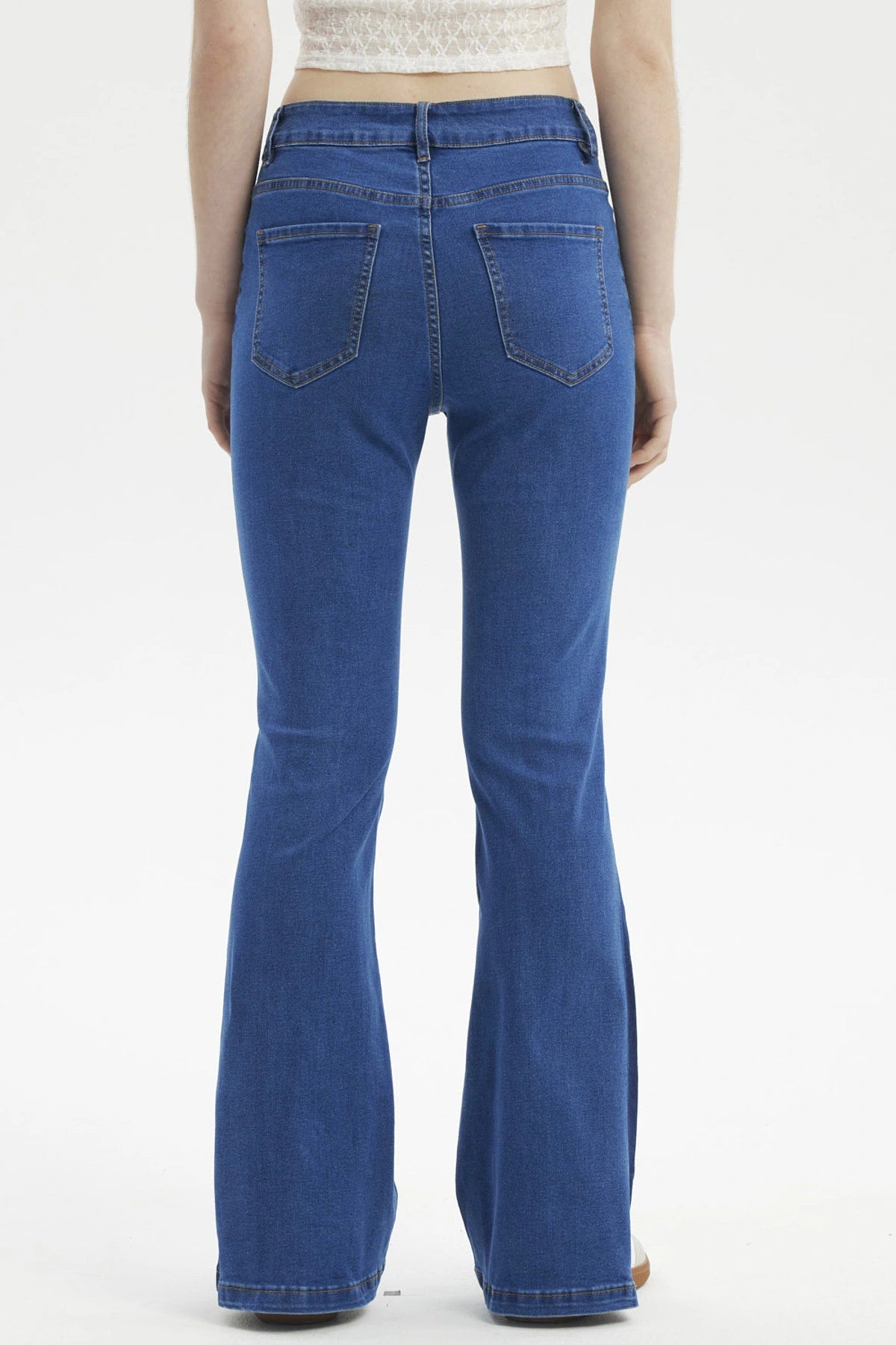 Jeans Mujer Flare Bota Bicolor Azul