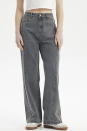 Jeans mujer baggy gris de tiro alto con diseño liso y ajuste relajado ideal para un look casual moderno