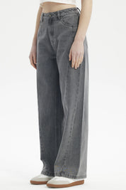 Jeans mujer baggy gris de tiro alto con diseño liso y ajuste relajado ideal para un look casual moderno