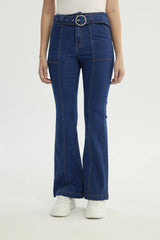 Jeans Flare Mujer Azul Oscuro
