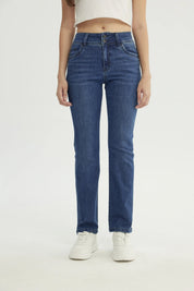 Jeans Mujer Calce Recto Azul Oscuro