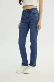 Jeans Mujer Calce Recto Azul Oscuro