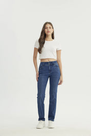 Jeans Mujer Calce Recto Azul Oscuro