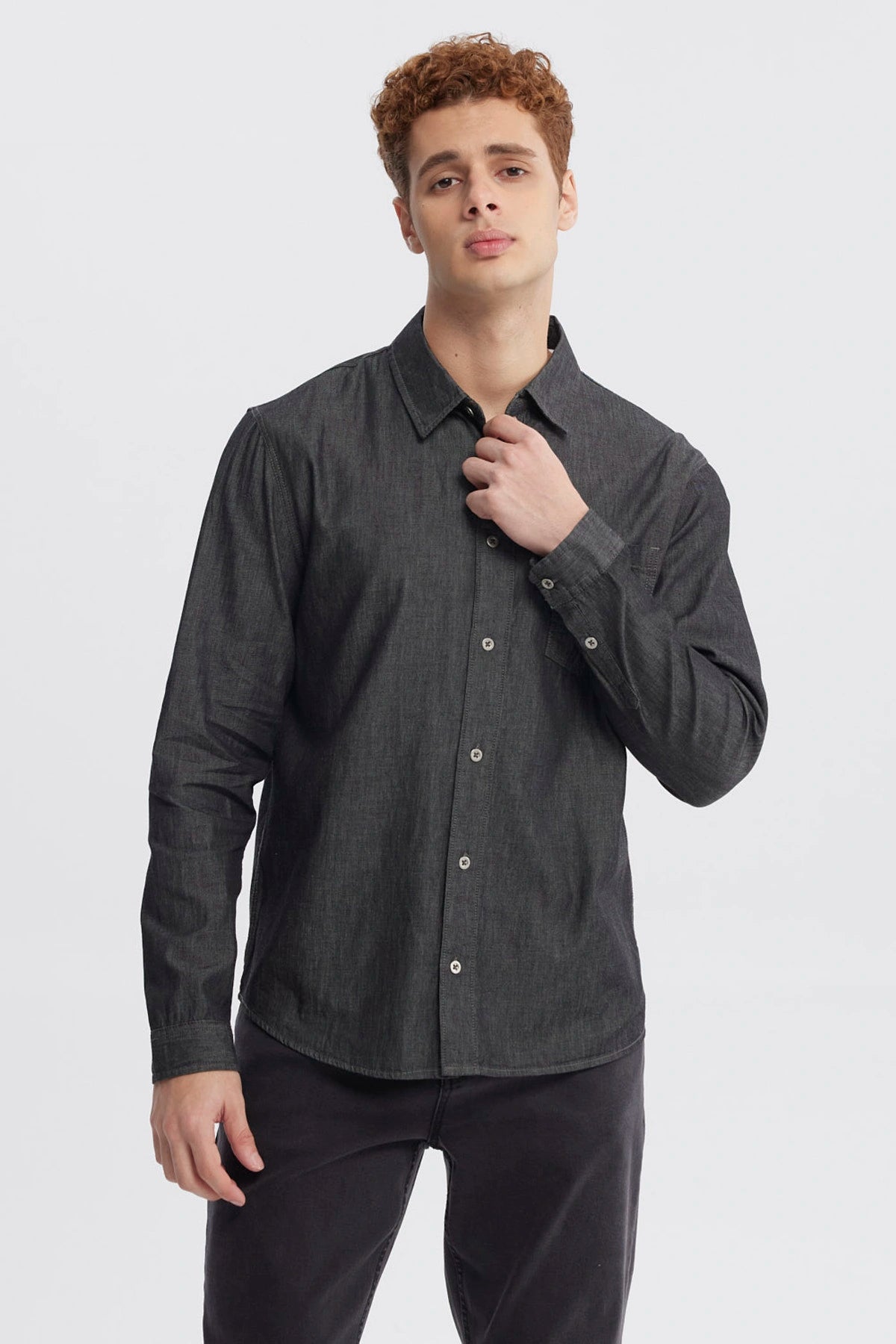 Camisa Hombre Cuello Camisero Negro