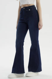 Jeans Mujer Flare Azul Oscuro