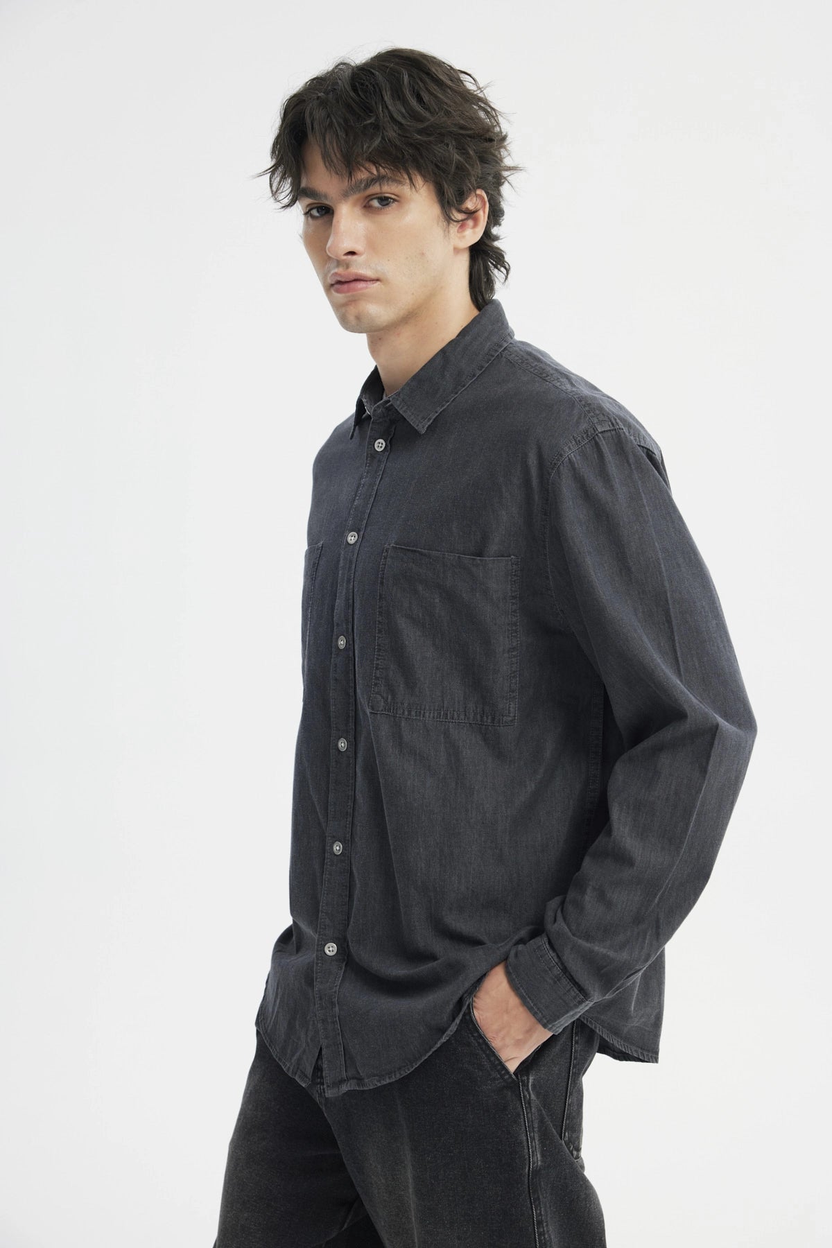 Camisa Hombre Denim Gris