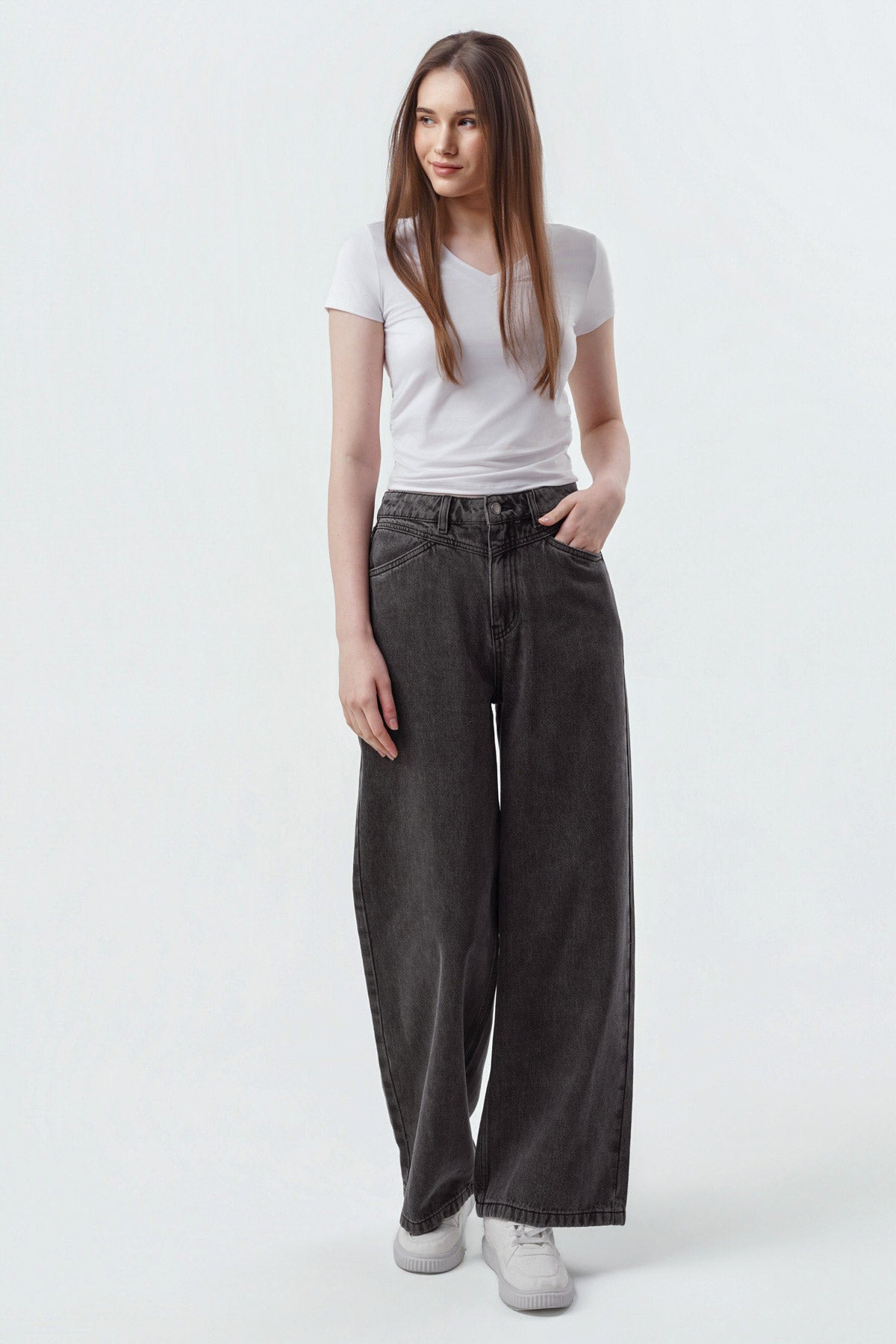 Jeans Baggy Mujer Gris