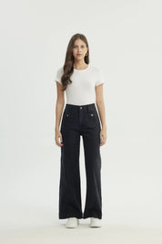 Jeans Mujer Moda Wide Leg Negro