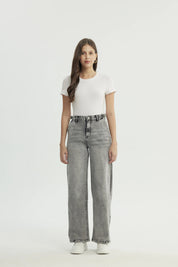 Jeans Mujer Calce Recto Gris