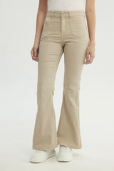 Jeans Flare Mujer Beige