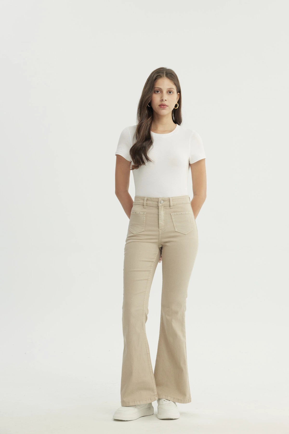 Jeans Mujer Flare Beige
