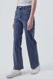 Jeans Calce Recto Mujer Azul