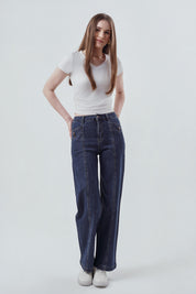 Jeans Calce Recto Mujer Azul Oscuro
